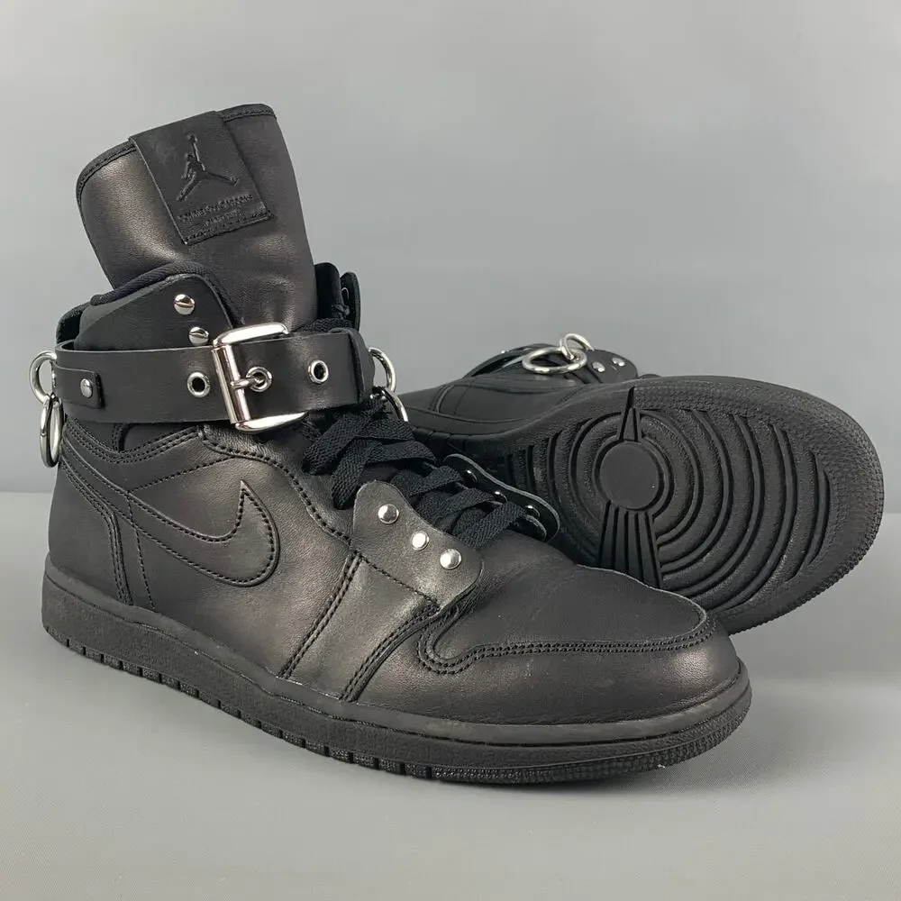 COMME des GARCONS x AJ1 FW19 Bondage Size 10 Black Leather High Top Sneakers